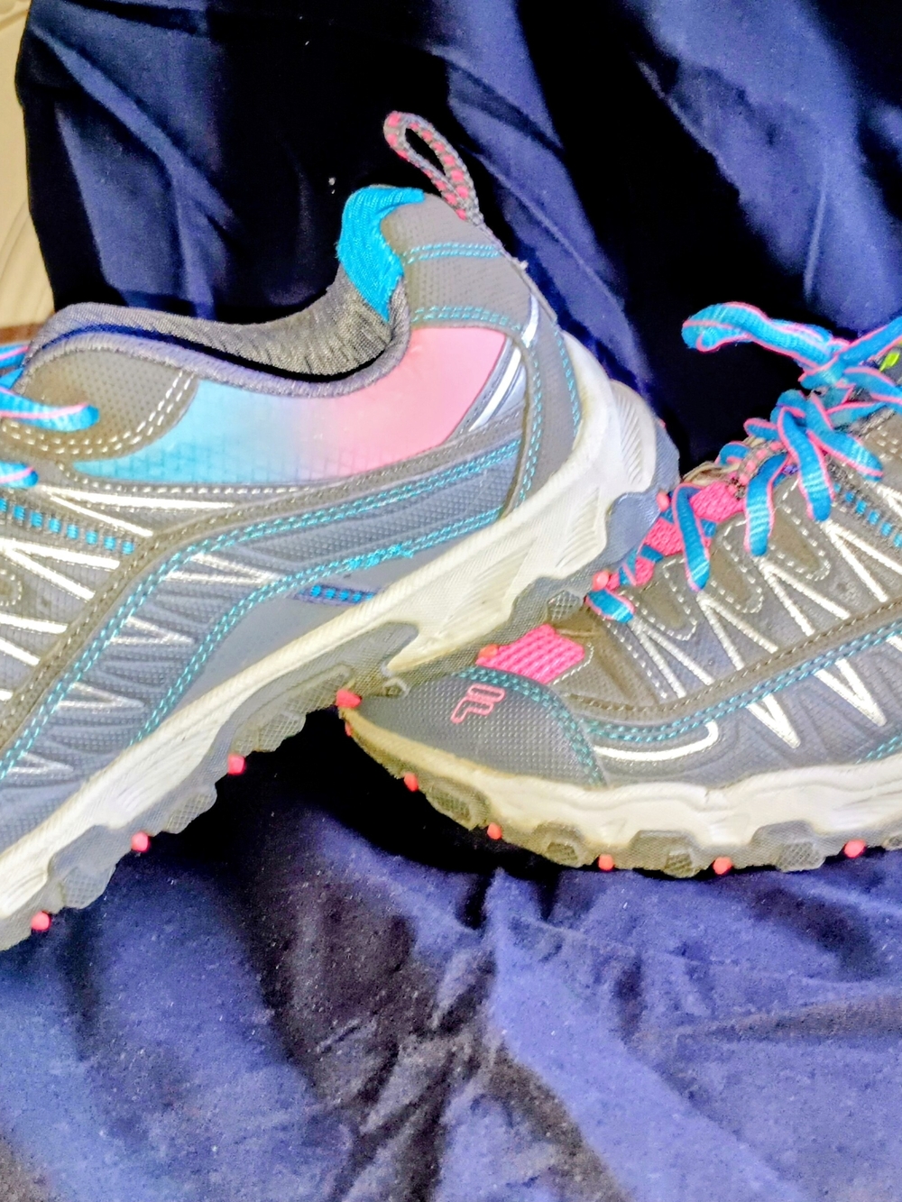 Fila Women’s Trail Sneakers in Gray with Pink & Teal Accents